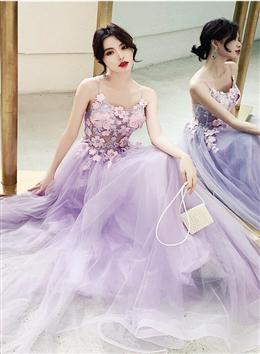 Picture of Pretty Tulle Lavender Straps Prom Dresses, A-line Evening Dresses